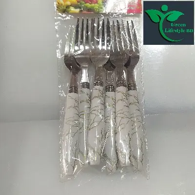 Picture of 6pcs Stainless Steel Fork / Cutlery Spoon Set With Ceramic Design Silicon Handle Stainless Steel Fork Spoon Set - Multicolor