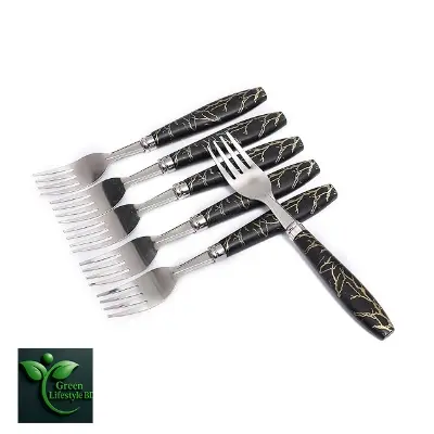 Picture of 6pcs Stainless Steel Fork / Cutlery Spoon Set With Ceramic Design Silicon Handle Stainless Steel Fork Spoon Set - Multicolor