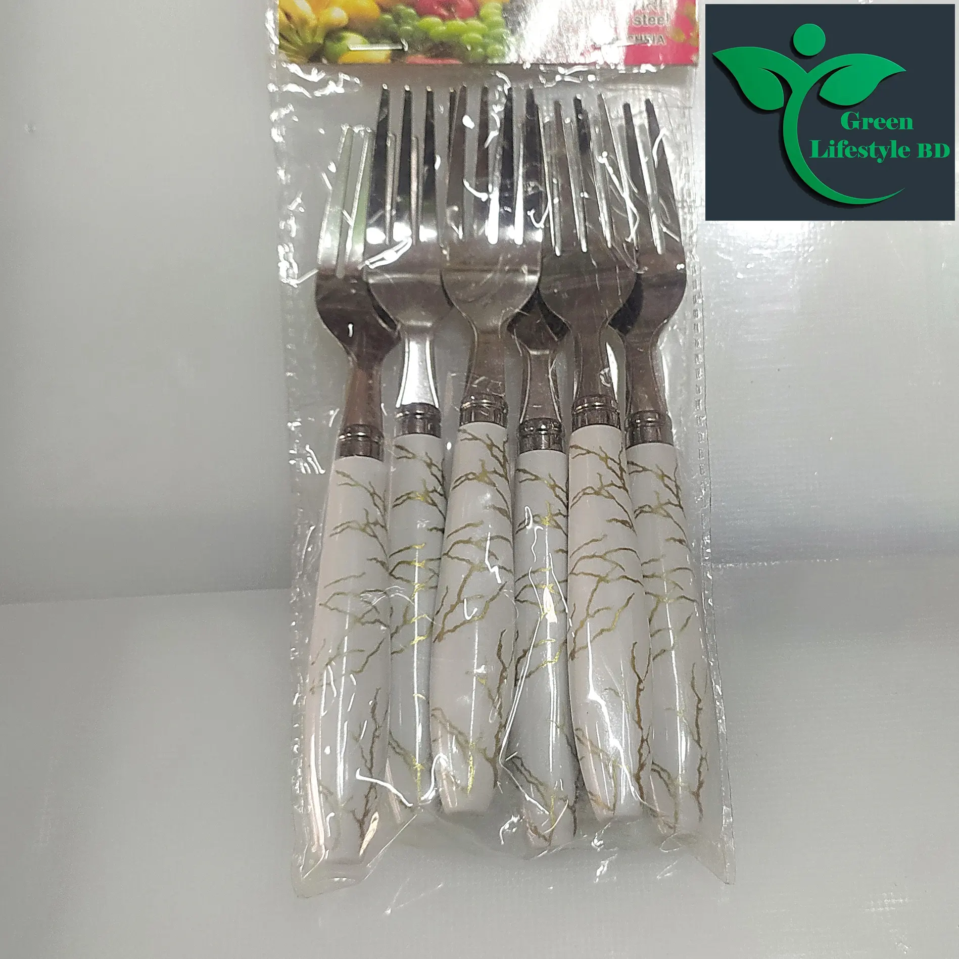 Picture of 6pcs Stainless Steel Fork / Cutlery Spoon Set With Ceramic Design Silicon Handle Stainless Steel Fork Spoon Set - Multicolor