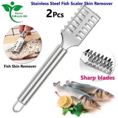 Picture of 2 pcs Fish Skin Scraper Stainless Steel Fish Scales Fishing Cocina Tool Fish Scaler  (Pack of 2) - Silver