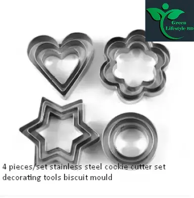 Picture of Baker Cookie Cutter 12 Pcs with 4 different shapes Stainless steel (Pack of 12) Cookie Cutter - Silver