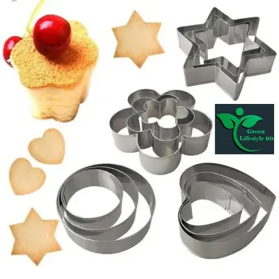Picture of Baker Cookie Cutter 12 Pcs with 4 different shapes Stainless steel (Pack of 12) Cookie Cutter - Silver