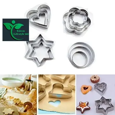 Picture of Baker Cookie Cutter 12 Pcs with 4 different shapes Stainless steel (Pack of 12) Cookie Cutter - Silver