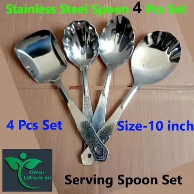 Picture of Stainless Steel Spoon Set-4 Pieces - Serve Your Meals With Style Using This Set Of Stainless Steel Serving Spoons (Size 10 Inch) - Perfect For Various Dishes And Occasions. - Silver