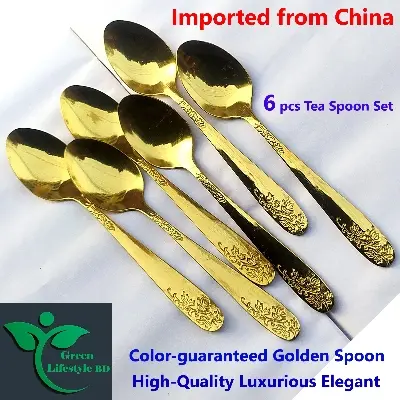 Picture of Luxury Design High-quality Golden Color 6 Piece Set Tea Spoon (Size 6 Inch) Import From China For Kitchen And Dining Use. - Gold