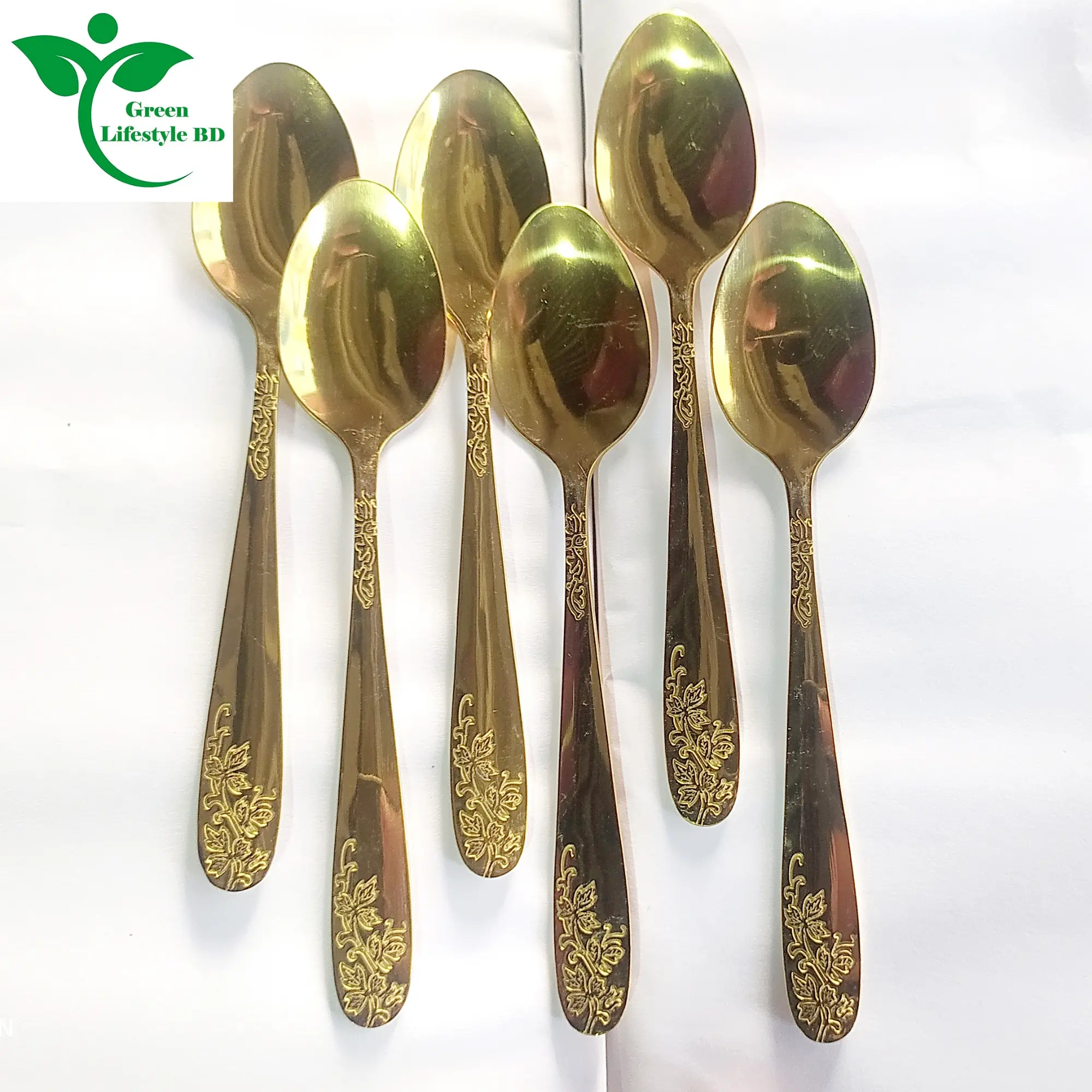 Picture of Luxury Design High-quality Golden Color 6 Piece Set Tea Spoon (Size 6 Inch) Import From China For Kitchen And Dining Use. - Gold