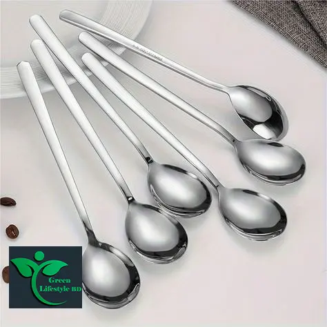 Picture of 12 pcs 8-inch Round Head Long Handle Spoons Stainless Steel Coffee Spoons Tea Spoon Ideal for Latte Coffee, Espresso, Hot Chocolate, Hot Drinks - Silver