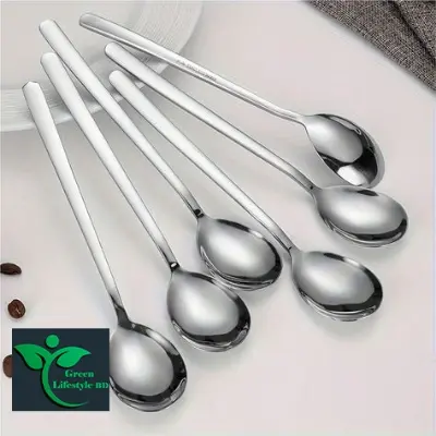Picture of 12 pcs 8-inch Round Head Long Handle Spoons Stainless Steel Coffee Spoons Tea Spoon Ideal for Latte Coffee, Espresso, Hot Chocolate, Hot Drinks - Silver