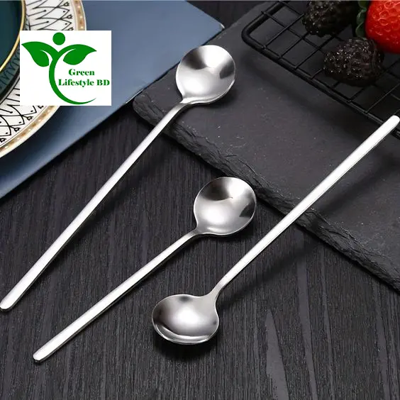 Picture of 12 pcs 8-inch Round Head Long Handle Spoons Stainless Steel Coffee Spoons Tea Spoon Ideal for Latte Coffee, Espresso, Hot Chocolate, Hot Drinks - Silver
