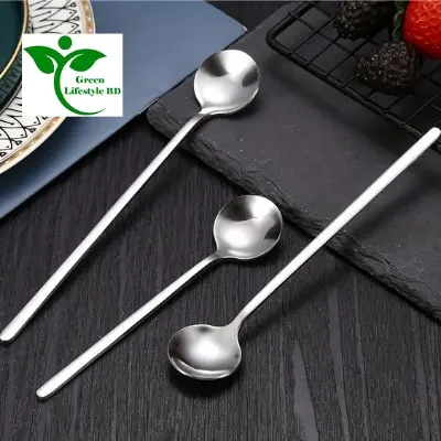 Picture of 12 pcs 8-inch Round Head Long Handle Spoons Stainless Steel Coffee Spoons Tea Spoon Ideal for Latte Coffee, Espresso, Hot Chocolate, Hot Drinks - Silver