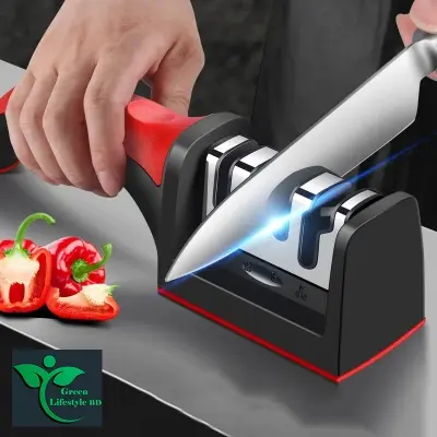 Picture of Kitchen 3-Segment Knife Sharpener Household Multi-Functional Hand-Held 3-Purpose Black Sharpening Stone - Multicolor