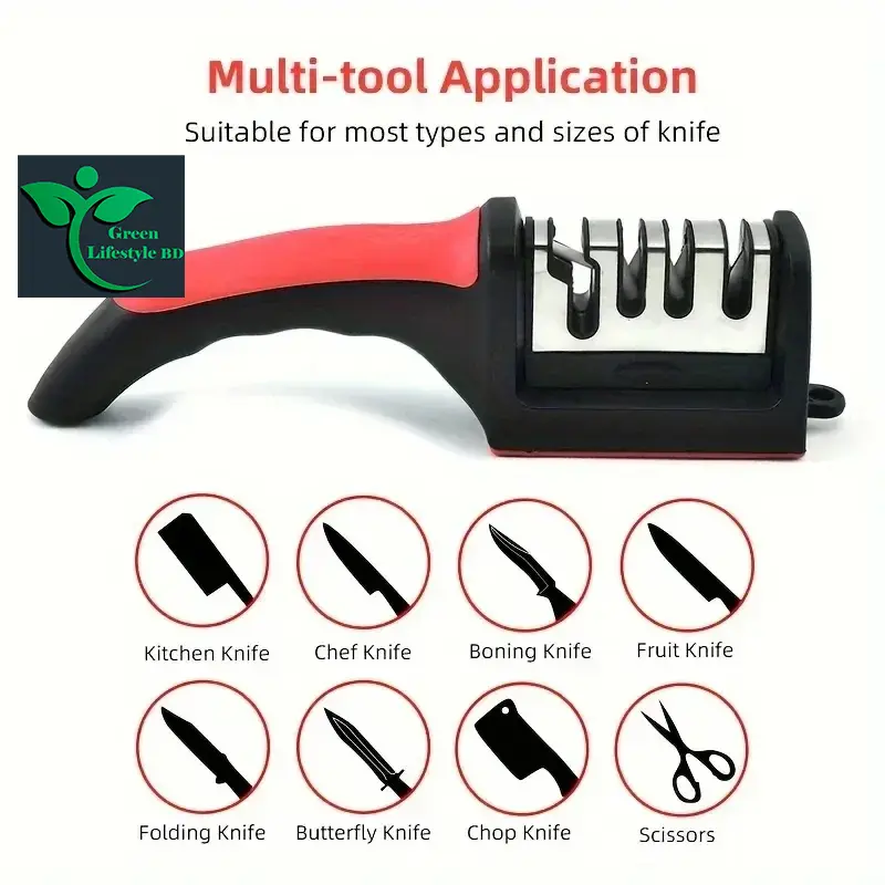 Picture of Kitchen 3-Segment Knife Sharpener Household Multi-Functional Hand-Held 3-Purpose Black Sharpening Stone - Multicolor