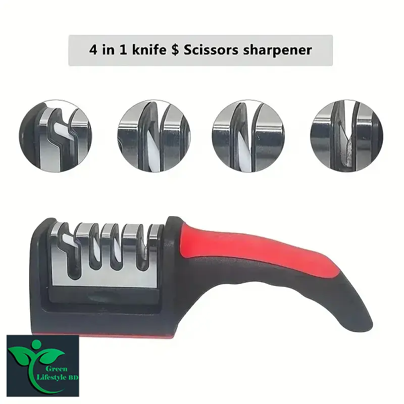 Picture of Kitchen 3-Segment Knife Sharpener Household Multi-Functional Hand-Held 3-Purpose Black Sharpening Stone - Multicolor
