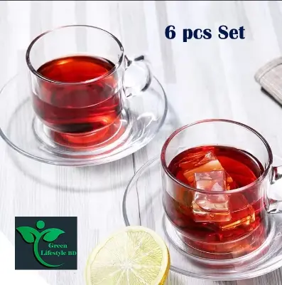 Picture of Crystal Clear Glass Tea Cup Set with Saucers (6 Cup +6 pirich) Cup pirich Set For Home And Office - Clear 6pcs set