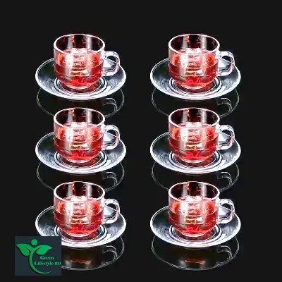 Picture of Crystal Clear Glass Tea Cup Set with Saucers (6 Cup +6 pirich) Cup pirich Set For Home And Office - Clear 6pcs set