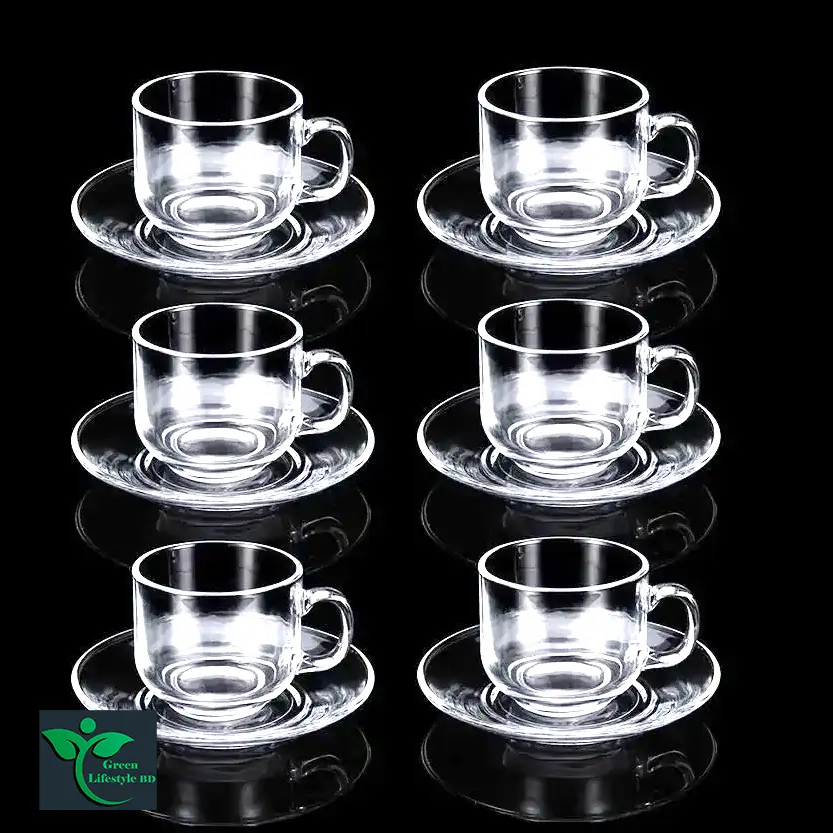 Picture of Crystal Clear Glass Tea Cup Set with Saucers (6 Cup +6 pirich) Cup pirich Set For Home And Office - Clear 6pcs set