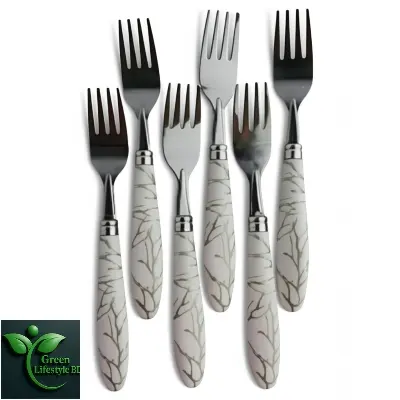 Picture of 6pcs Stainless Steel Fork & Spoon Cutlery Set – Ceramic Design with Silicone Handle | Durable Dining Utensils - Multicolor