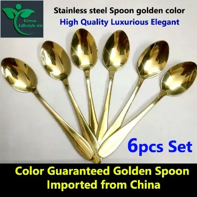 Picture of luxurious design high-quality gold color stainless steel spoon 6 pieces set (Size 6 inch) Original made in China for kitchen and dining. - Gold
