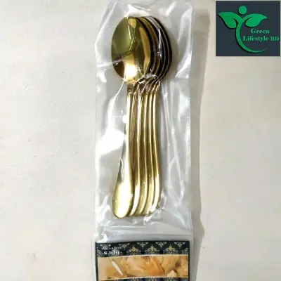 Picture of High-quality luxurious design Gold color stainless steel spoon 6 pieces set (Size 6 inch) Original made in China for kitchen and dining. - Gold