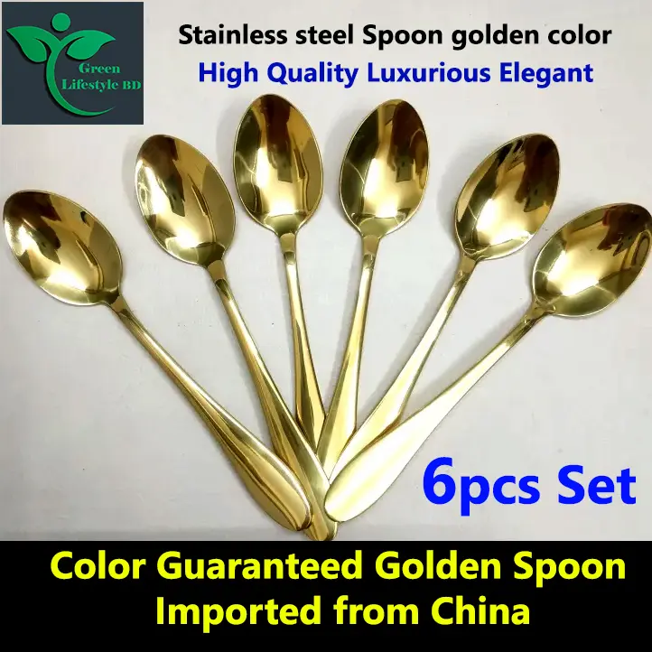 Picture of High-quality luxurious design Gold color stainless steel spoon 6 pieces set (Size 6 inch) Original made in China for kitchen and dining. - Gold