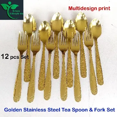 Picture of 12 Pieces Golden Stainless Steel Spoon Set - Add A Touch Of Luxury To Your Dining Table With This Golden Spoon Set - Gold