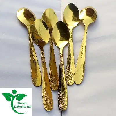 Picture of High-quality Luxury Design Golden Color 12 Piece Set Tea and Cutlery Spoon Size 6 Inch Import From China For Kitchen And Dining Use. - Gold