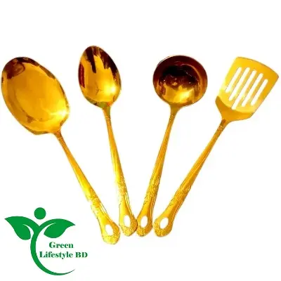 Picture of Gold Color 4 Pcs Set Stainless Steel Serving Spoons (Size 10 inch) - Perfect For Various Dishes And Occasions. - Gold
