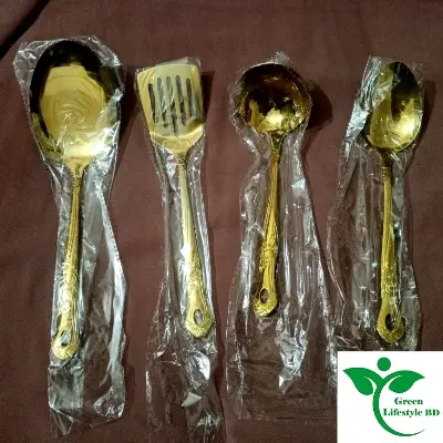 Picture of Gold Color 4 Pcs Set Stainless Steel Serving Spoons (Size 10 inch) - Perfect For Various Dishes And Occasions. - Gold