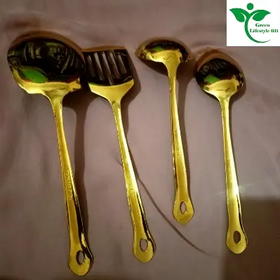 Picture of Gold Color 4 Pcs Set Stainless Steel Serving Spoons (Size 10 inch) - Perfect For Various Dishes And Occasions. - Gold