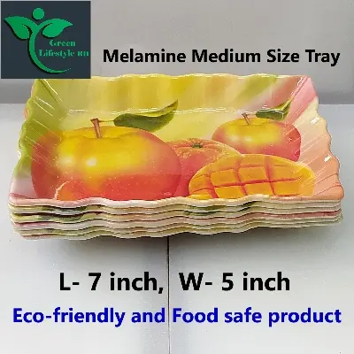 Picture of 6 Pcs Set Melamine Tray medium size length 7 wide 5 inches for kitchen and dining multi-design print. - Multicolor