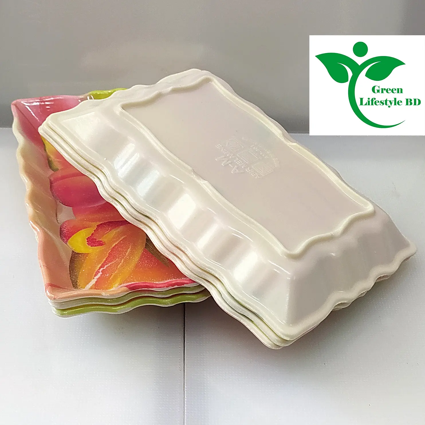 Picture of 6 Pcs Set Melamine Tray medium size length 7 wide 5 inches for kitchen and dining multi-design print. - Multicolor