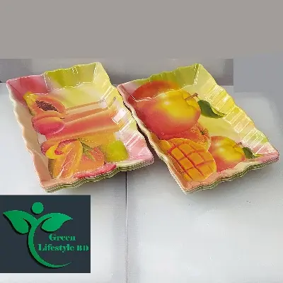 Picture of 6 Pcs Set Melamine Tray medium size length 7 wide 5 inches for kitchen and dining multi-design print. - Multicolor