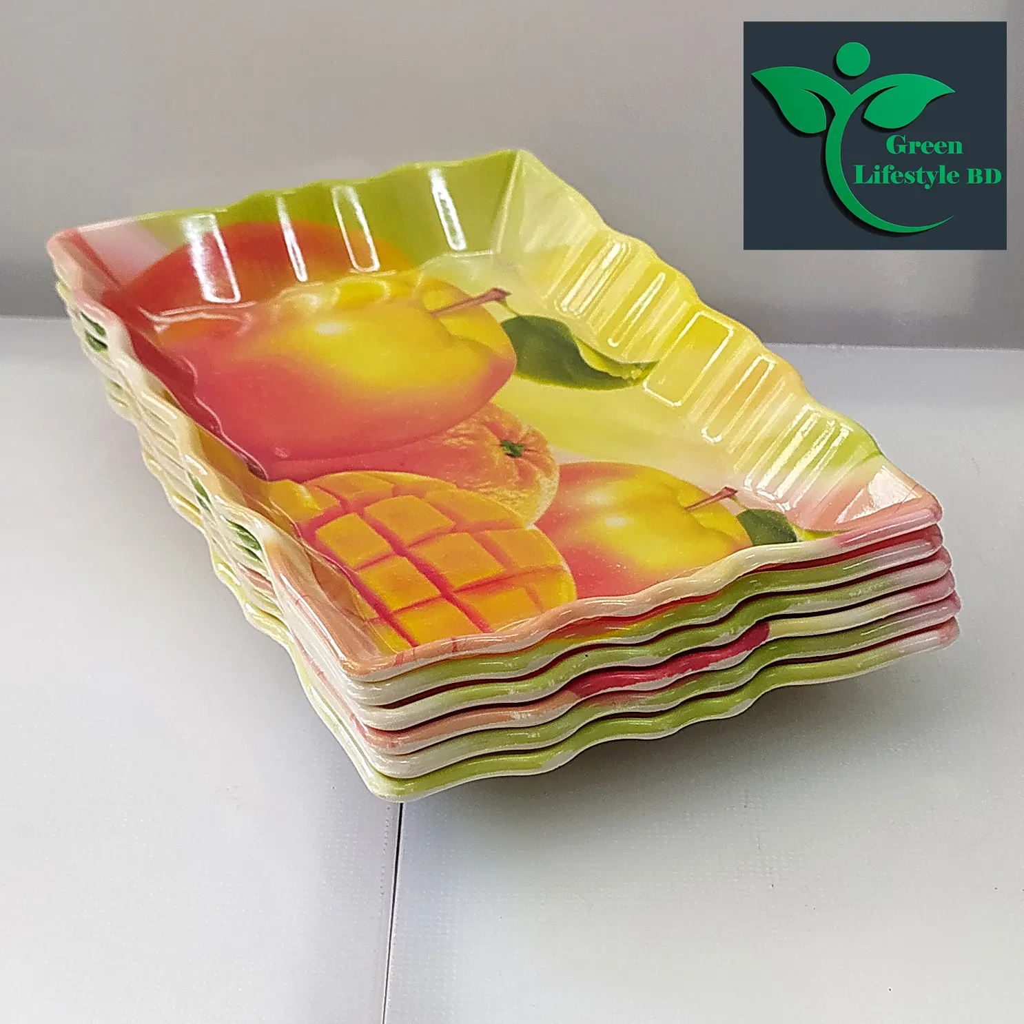 Picture of 6 Pcs Set Melamine Tray medium size length 7 wide 5 inches for kitchen and dining multi-design print. - Multicolor
