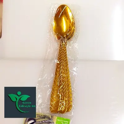 Picture of Big Size Golden Color Spoon 8 Inch Long 6 Piece Set Multi design Print For Home & Office - Gold