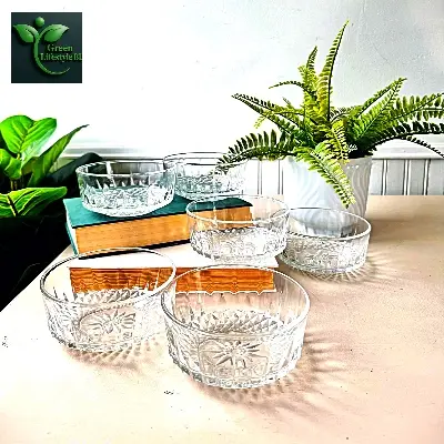 Picture of 6 Pcs Glass Ice Cream Cup Set – Elegant Dessert Bowl/Firni & Bati Set for Serving Sweets in Style - Clear
