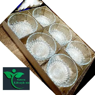Picture of 6 Pcs Glass Ice Cream Cup Set – Elegant Dessert Bowl/Firni & Bati Set for Serving Sweets in Style - Clear