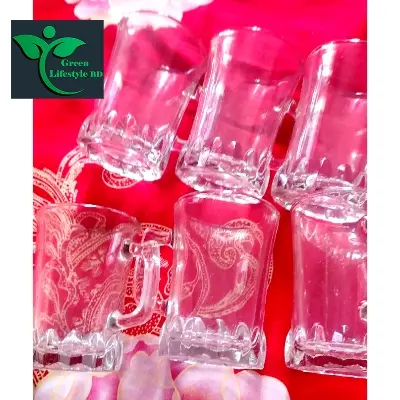 Picture of Crystal Clear Glass Tea/Coffee Cup Set (6 Pieces) For Home, Office, and Tea Stall Shop. - Clear