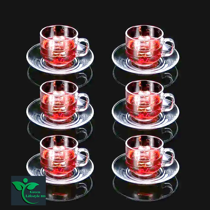 Picture of Crystal Clear Glass Tea Cup Set with Cup pirich Set (6 Cup +6 pirich) For Kitchen and Dining - Clear 6pcs set