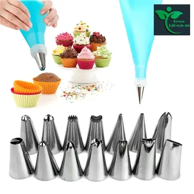 Picture of 15 pcs/set Stainless Steel Icing Piping Pastry Nozzles Sets For Cake Decoration Baking Tool Set - Multicolor