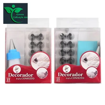 Picture of 15 pcs/set Stainless Steel Icing Piping Pastry Nozzles Sets For Cake Decoration Baking Tool Set - Multicolor
