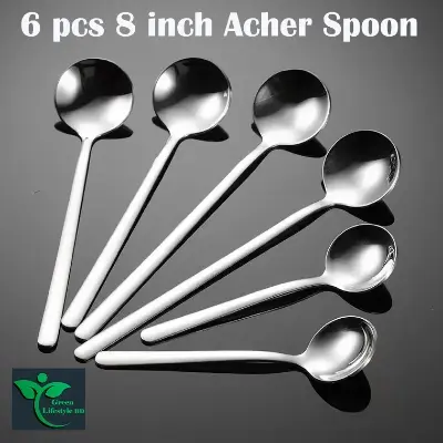 Picture of 6 Pcs Stainless Steel Round Coffee Stirring Spoon Dessert Mini Round Spoon 8 Inch Long Handle Teaspoon - Silver