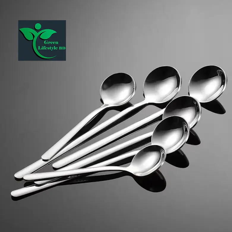 Picture of 6 Pcs Stainless Steel Round Coffee Stirring Spoon Dessert Mini Round Spoon 8 Inch Long Handle Teaspoon - Silver