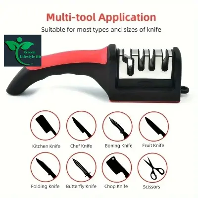 Picture of Kitchen 3-Segment Knife Sharpener Household Multi-Functional Hand-Held 3-Purpose Black Sharpening Stone - Multicolor
