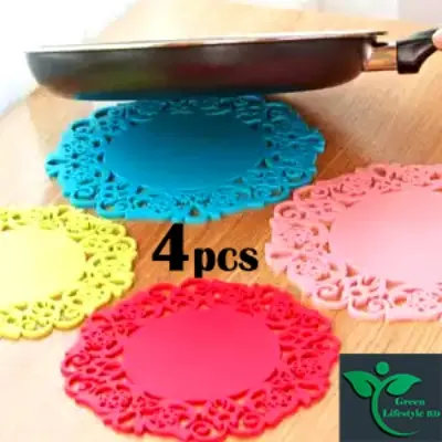 Picture of 4Pcs (Size 7.5 inch) Silicone Table Heat Resistant Mat Dish Coaster Drink Placemat Mat Multicolor. - Multicolor