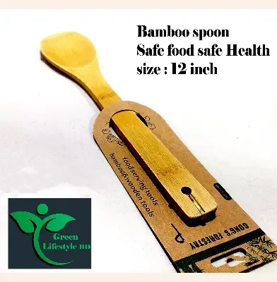 Picture of Bamboo Serving Spoon 1 piece size 12 inch - Heat Resistant Soft Grip Spoon Handle, Bamboo Cooking And Baking - Multicolor