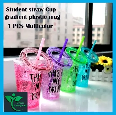 Picture of 1 pc Creative Summer ice Cup Colourful fruit juice drink cup Double-deck Plastic drinking Ice cool mugs portable High-capacity cups - Multicolor