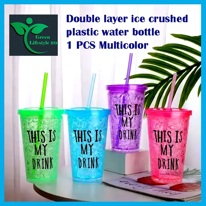 Picture of 1 pc Creative Summer ice Cup Colourful fruit juice drink cup Double-deck Plastic drinking Ice cool mugs portable High-capacity cups - Multicolor