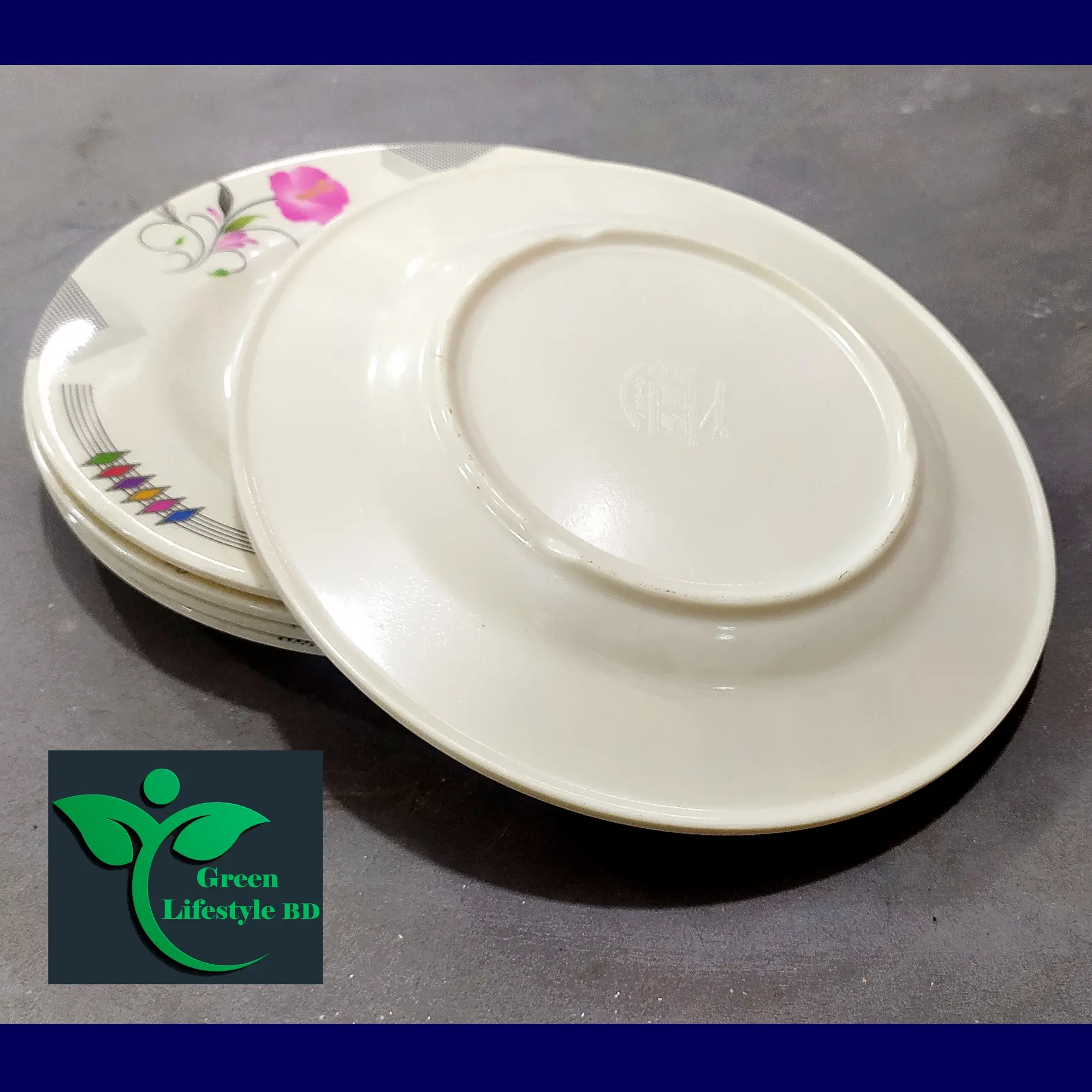 Picture of Big Size 11-inch 6 Pcs Set Dinner Plate Rice Dinner Plate, muiltiColor Print. Microwave oven save, Dishwasher Save, Dining Plate Set. - Cream