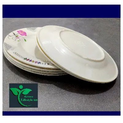Picture of Big Size 11-inch 6 Pcs Set Dinner Plate Rice Dinner Plate, muiltiColor Print. Microwave oven save, Dishwasher Save, Dining Plate Set. - Cream