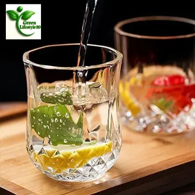 Picture of Elegant Diamond Design Glass Set – 6 Pcs for Juice, Coke & Sharbat | Perfect for Home & Office - Clear